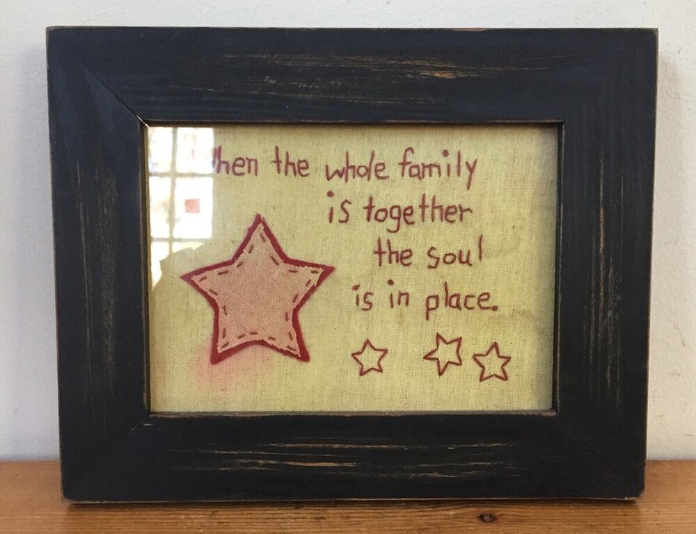 Vintage Primitive Style Whole Family Soul Crosstitch Embroidery Art Framed 9.75"